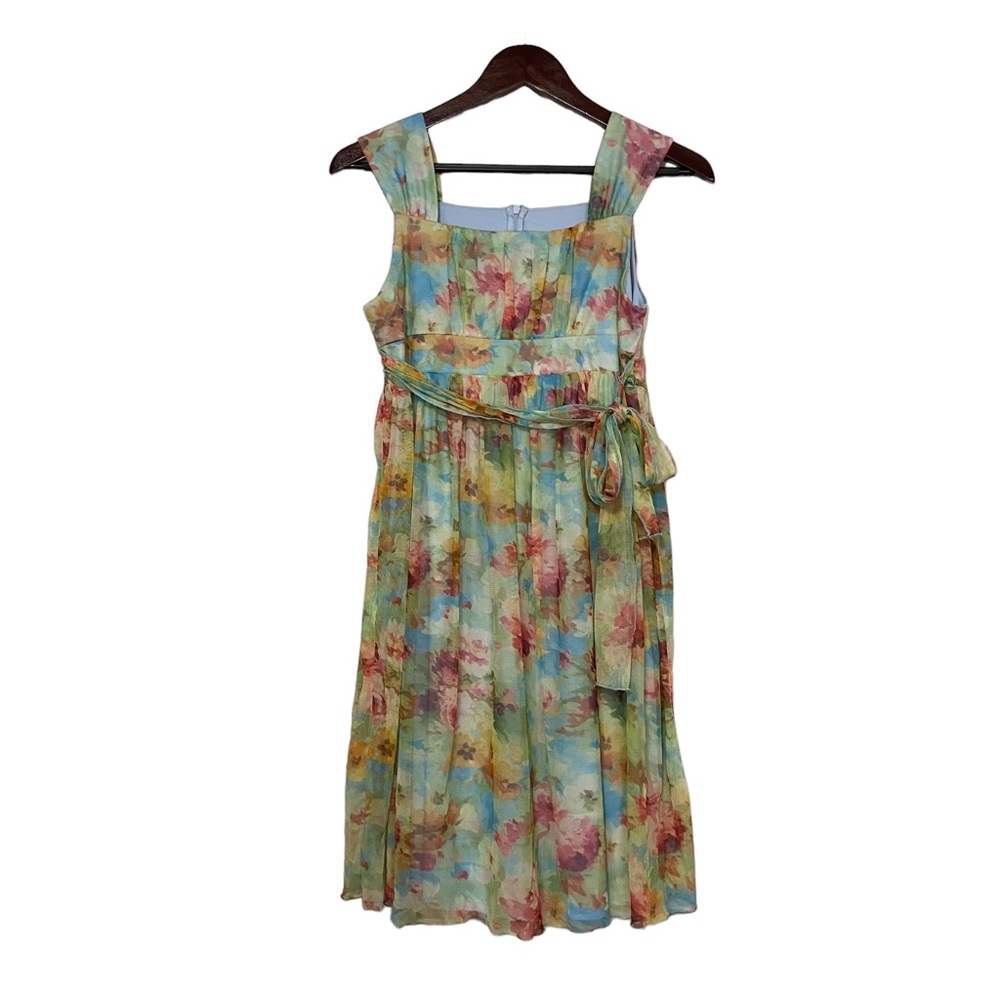 Vintage Floral Chiffon Bonnie Jean Sleeveless Dress Cottage Union Made in USA